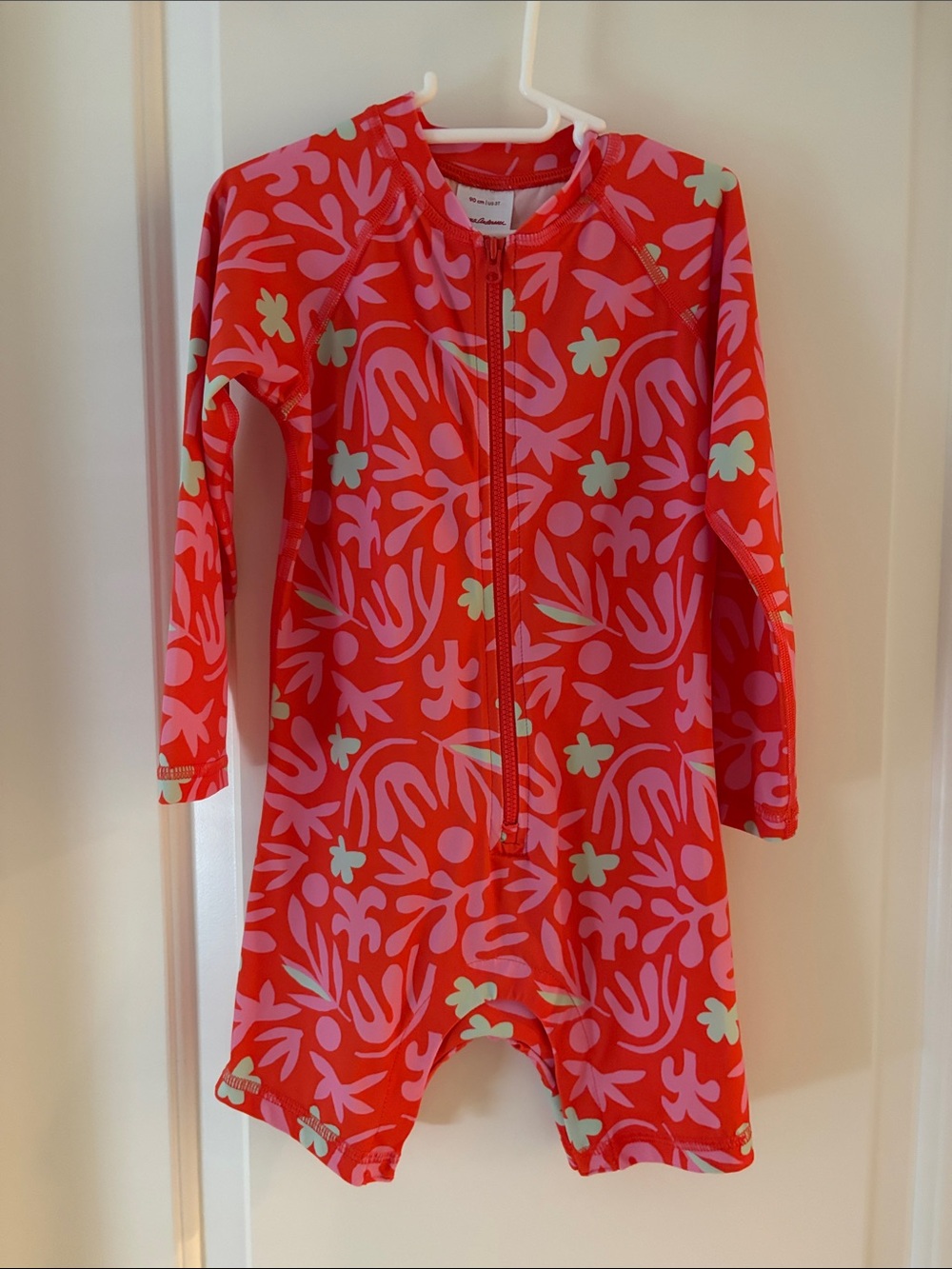 Hanna Andersson Pink and Red Floral Zip Rash Guard
